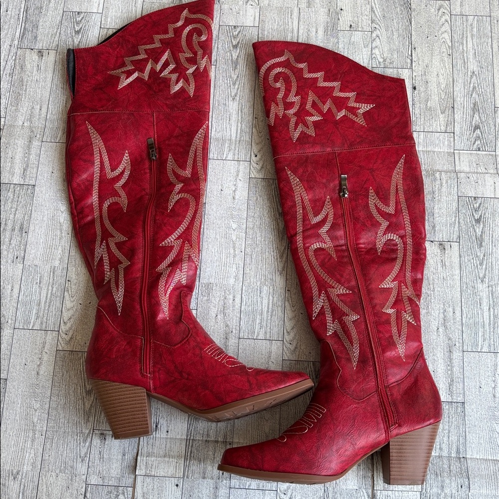 Elegant Red Heeled Boots for Women - Picture 9 of 13